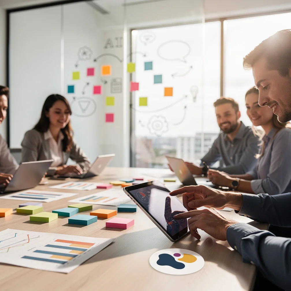 Marketer analyzing website data on a laptop, focusing on AI content optimization and trust signals for SEO.
