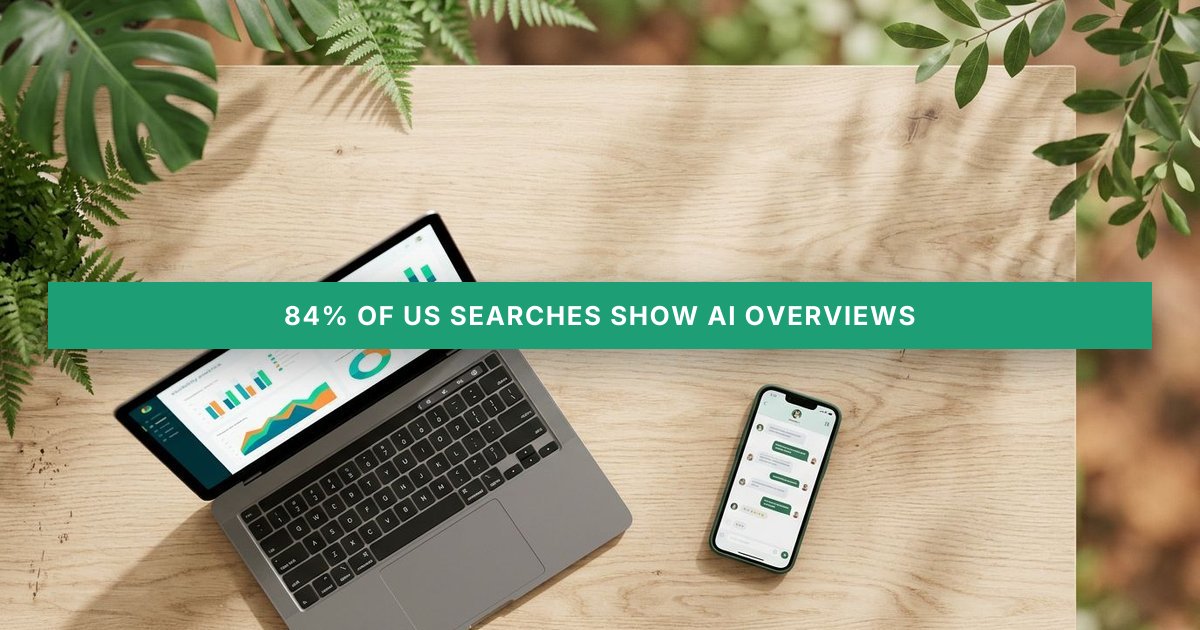 A modern workspace with a laptop showing colorful metrics and a smartphone on a pale wood desk with soft plant shadows.