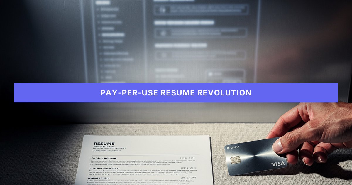 A hand places a credit token next to a printed resume on a textured desk, highlighting pay-per-use convenience.