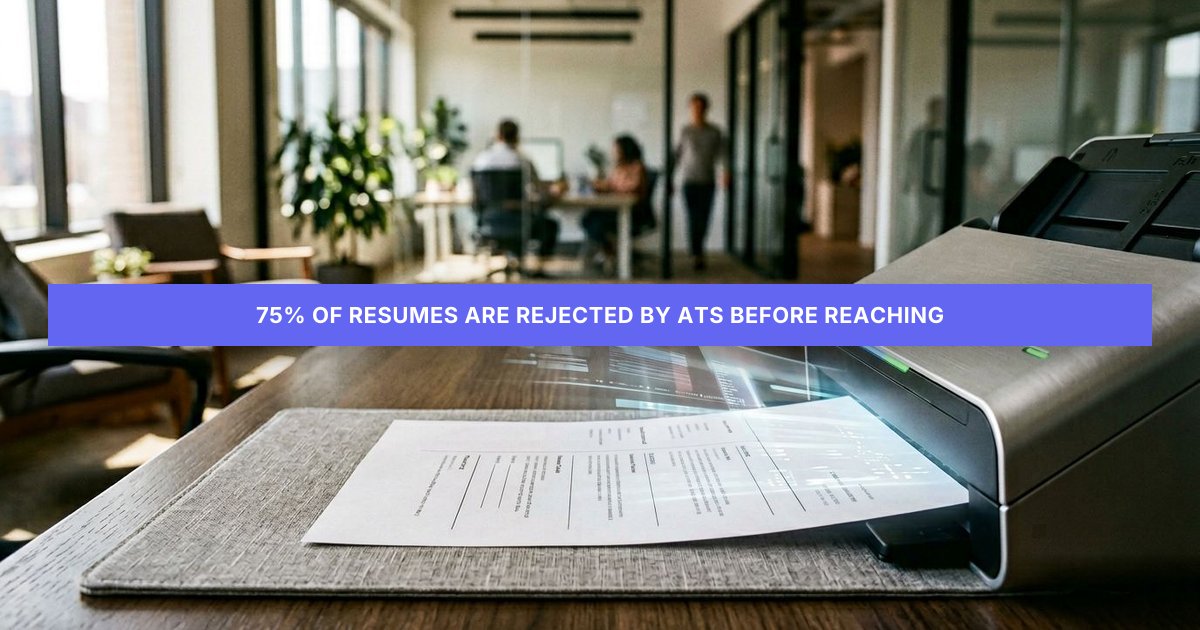 A resume sits on a linen pad next to an ATS scanner in a sunlit tech office, ready for digital analysis.