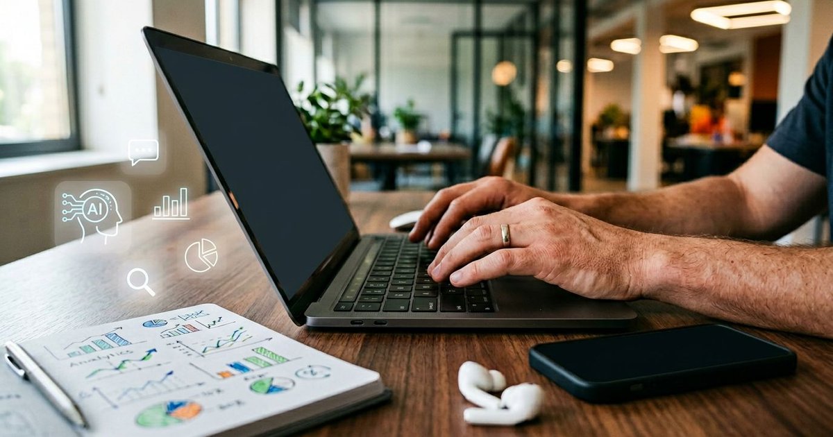 SaaS founders reviewing AI-generated tech blogs on laptops, highlighting 2026 user engagement and SEO trends.