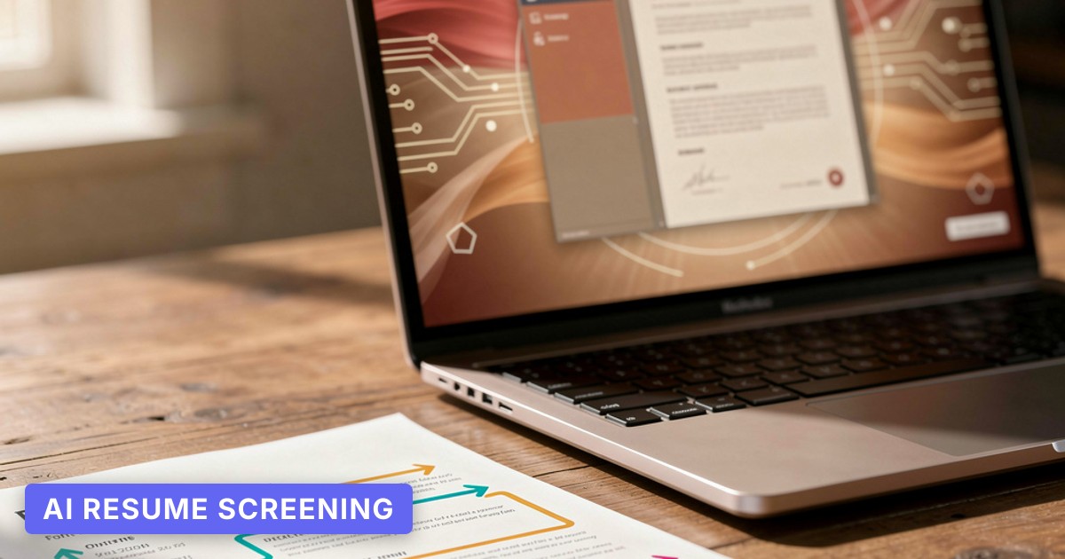 An annotated resume and laptop screen sit on a sunlit table, highlighting AI-powered CV customization.