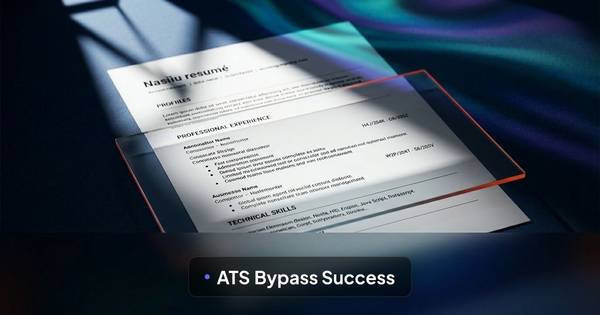 A close-up of a printed resume under dramatic lighting highlights clean formatting through a floating magnifying glass.