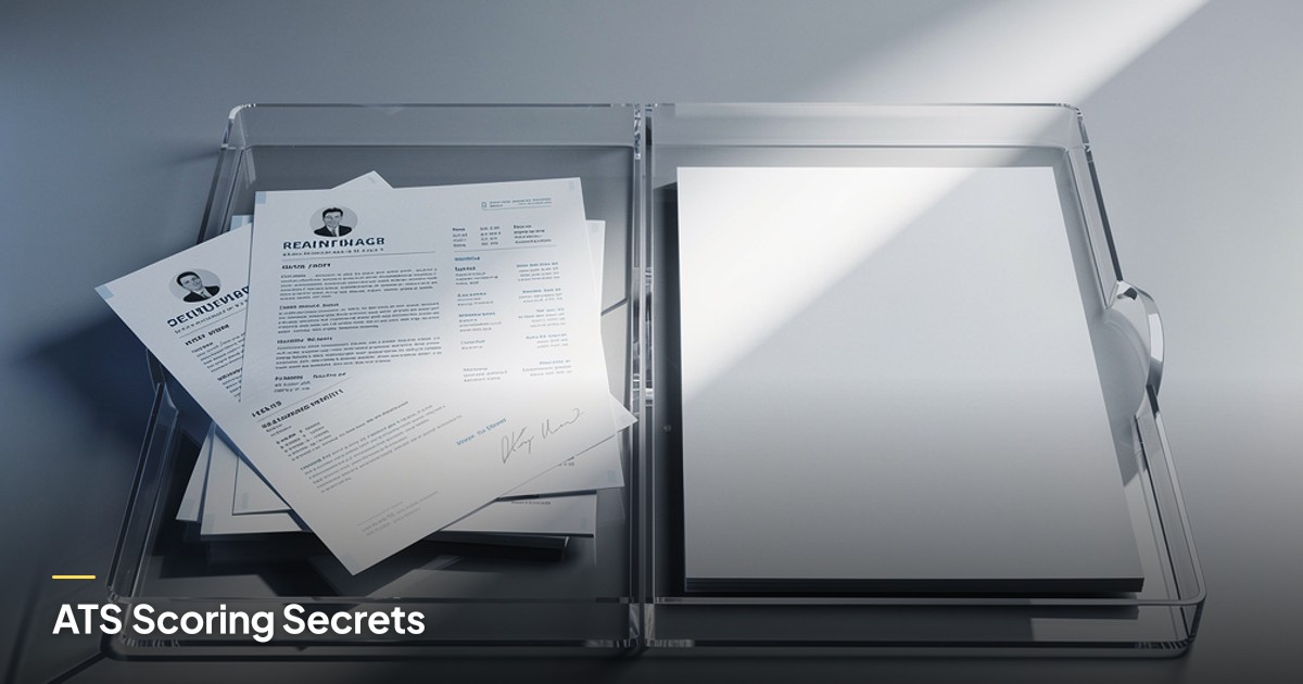 A neat acrylic tray holds misaligned resumes on one side and a single highlighted resume on the other in cool lighting.