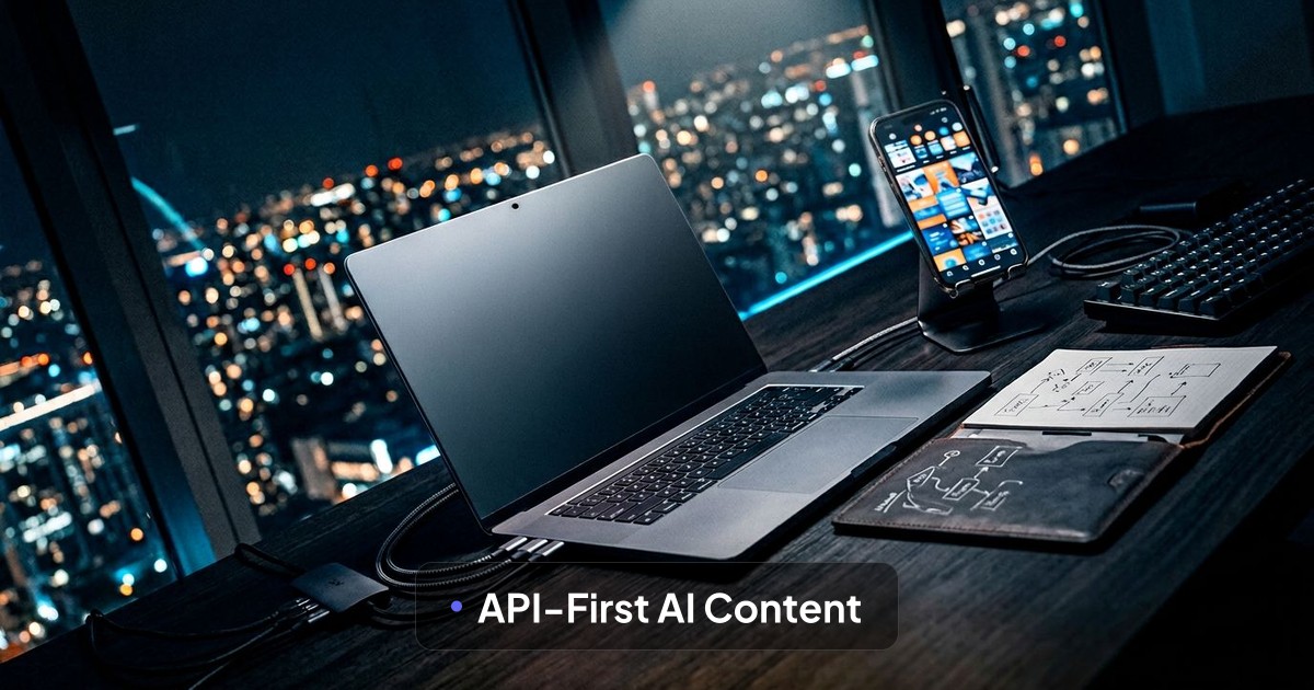 A sleek laptop and smartphone glow on a modern desk at night, surrounded by tech gear in dramatic neon lighting.